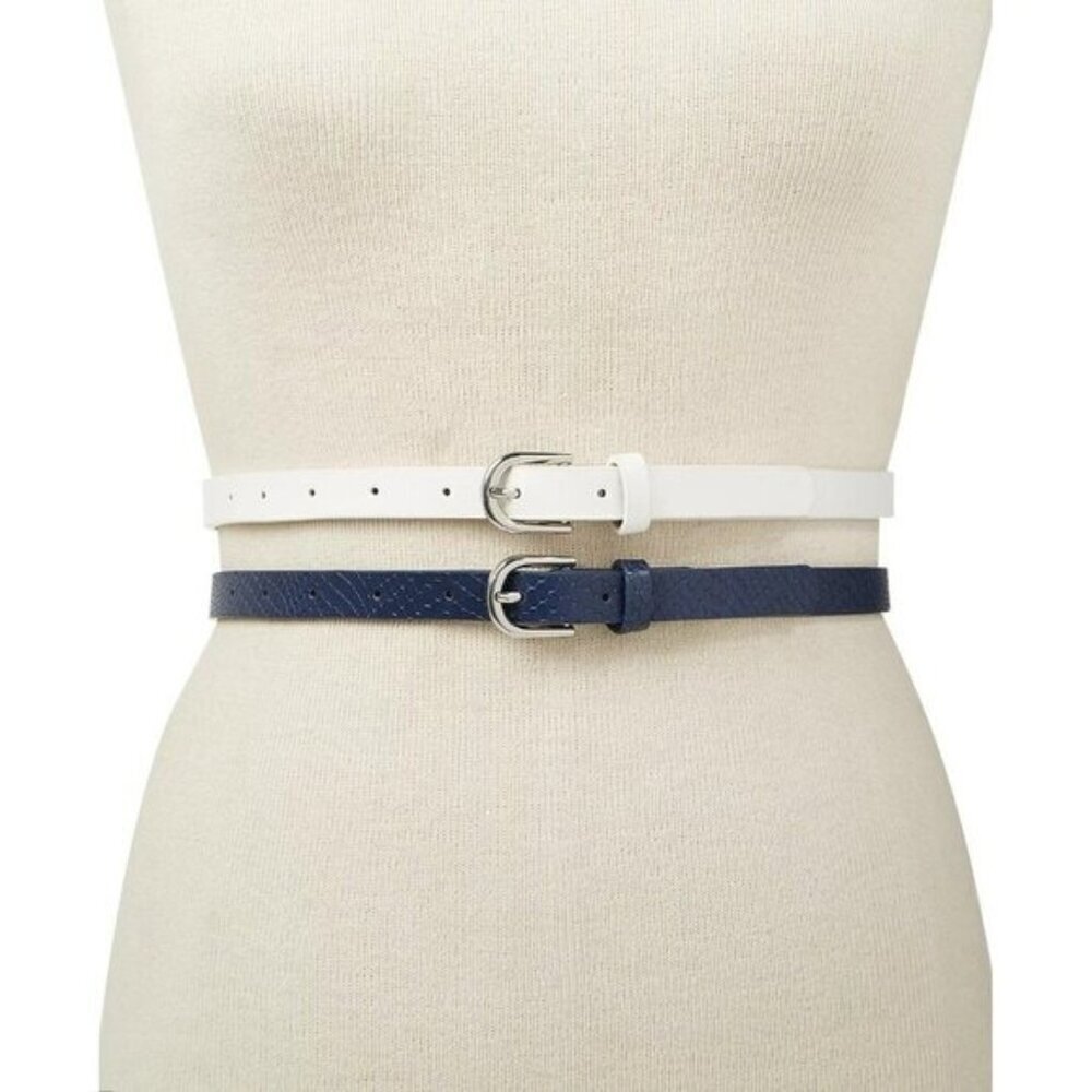INC International Concepts Women Size Large 2-for-1 Solid Skinny Waist Belts $35